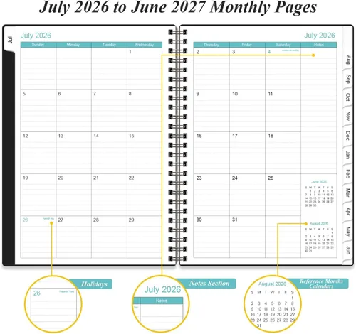 Miniatura 4 de Agenda diaria por hora 2026-2027 de julio de 2026 a junio de 2027, 12 pestañas mensuales, bolsillo interior, 6.4 x 8.5 pulgadas, color negro