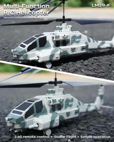 Miniatura 5 de Helicóptero RC con 10 misiles, helicóptero de control remoto LM19-F de 2.4 GHz, helicóptero militar para niños, luces LED, retención de altitud