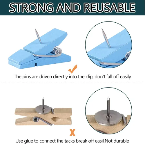 Miniatura 3 de 50 clips de empuje para pulgar, bonitos clips de madera coloridos para la ropa, para tablero de corcho, chinchetas para niños para tablón de Con