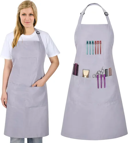 Miniatura 8 de Noverlife Hair Stylist Apron with 4 Pockets, Hair Resistant 34 Inch Long Hairdresser Aprons w/Adjustable Strap for Salon Delantal de peinado gris