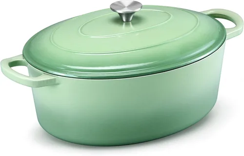 Miniatura 19 de E-far - Horno holandés de 6 cuartos de galón, esmaltado de hierro fundido con tapa, olla de cocina redonda antiadherente para Naranja