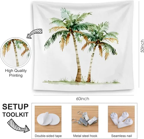Miniatura 6 de QGFM Tapiz tropical de palmera, tapiz costero de playa para colgar en la pared, decoración de pared de palmeras tropicales de playa costera, manta