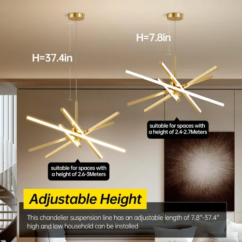 Miniatura 5 de Lámpara de araña Sputnik moderna de techo LED dorada de 82W, luz colgante de montaje empotrado, lámparas de araña para comedor, luminarias sobre 5