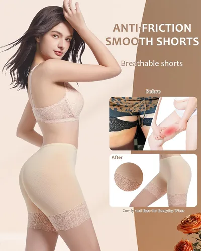 Miniatura 4 de Pantalones cortos refrescantes para mujer para debajo de los vestidos, pantalones cortos antirozaduras, nailon elástico en 4 direcciones, encaje que