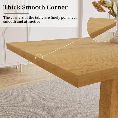 Miniatura 5 de HIPIHOM Mesa de comedor moderna de 46 pulgadas, mesa de cocina rectangular con acabado de roble, mesa de comedor compacta para 4, construcción Mesa
