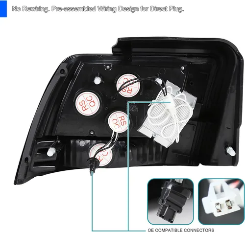 Miniatura 4 de SPEC-D TUNING Luces traseras LED negras con señal secuencial compatible con Ford Mustang 1999-2004, conjunto de par izquierdo + derecho Lente ahumado