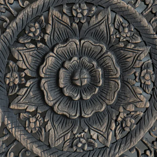Miniatura 4 de Cabecera de cama individual Black Wash, paneles de madera de teca reciclada tallada a mano, madera en pared, arte para colgar, hecho a mano