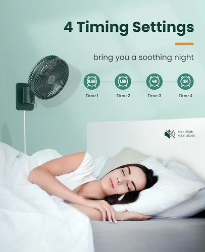 Miniatura 6 de LEMOISTAR Ventilador de pared pequeño de 8 pulgadas montado en la pared con control remoto, oscilación de 90°, 4 velocidades de alta velocidad, 8