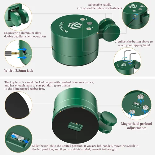 Miniatura 3 de Putikeeg Mini llave de código morse, pala doble CW con base magnética, paletas de retorno magnéticas, llave Lambic Morse para radioaficionado (verde)