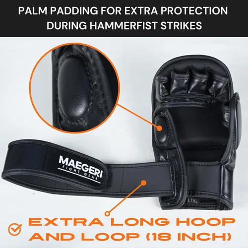Miniatura 5 de Guantes de entrenamiento híbridos de MMA – Guantes de entrenamiento de palma abierta de 7 onzas con muñequera de 18 pulgadas para agarre, trabajo