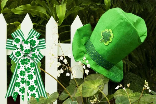 Miniatura 3 de Estivaux Arcos grandes del día de San Patricio para corona, lazos de corona de trébol irlandés, lazos de hojas de trébol verde, lazos de arpillera