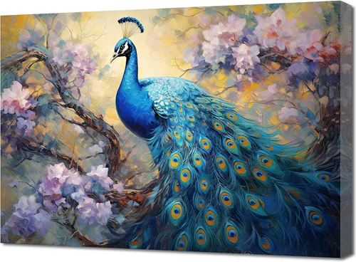 Miniatura 7 de QIXIANG Lienzo decorativo para pared, diseño retro y elegante de pavo real sobre ramas de flores, impresiones de imágenes para decoración del hogar