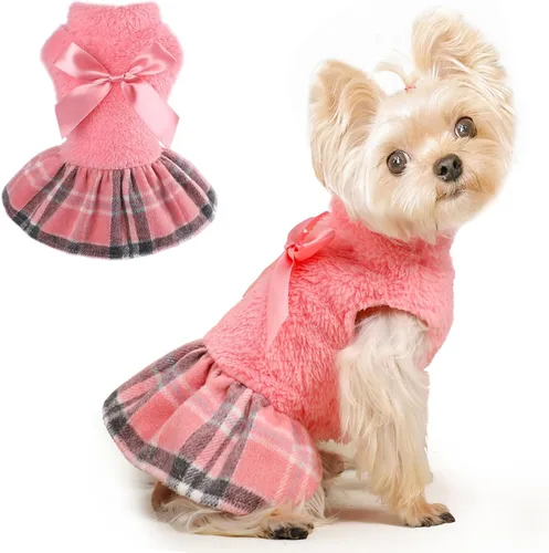 Miniatura 9 de Suéter para perro, ropa de invierno para perros pequeños, niño y niña, vestido de otoño para perrito, forro polar cálido, chihuahua, Yorkie, Tartán