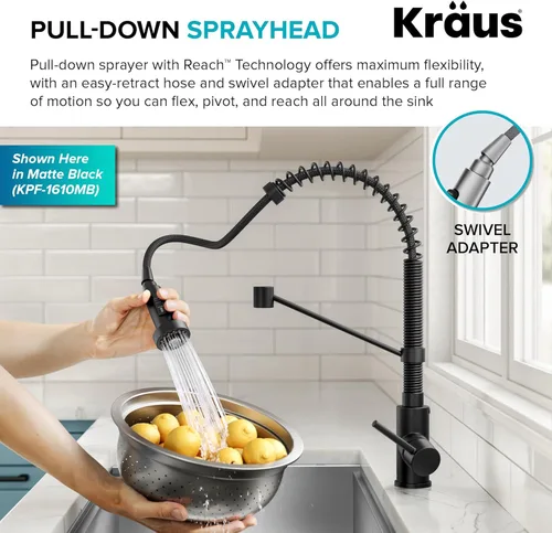 Miniatura 7 de Kraus Bolden - Grifo de cocina de estilo comercial de 2 funciones con mango individual extraíble en cromo, KPF-1610CH (Paquete de 1)