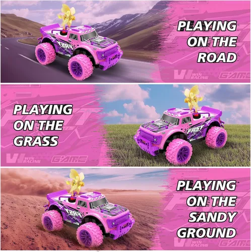 Miniatura 3 de Coche de Control Remoto para Niñas: Camión RC Rosa Púrpura a Escala 1:20 con Luz LED y Molinos de Viento DIY - Camiones RC Todo Terreno de 20 Km/h