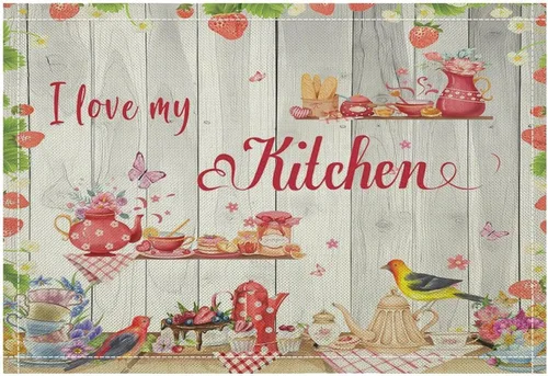 Miniatura 29 de Juego de 4 manteles individuales con estampado de cocina de chef, restaurante, cocina, acuarela, manteles individuales de tela lavable para mesa