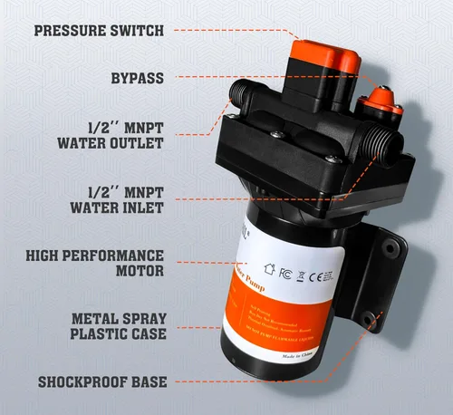 Miniatura 7 de [Versión mejorada] Bomba de agua de diafragma autocebante de 12 V CC, 30-70 PSI ajustable continuamente, flujo de agua de 6.0 GPM, bomba de agua
