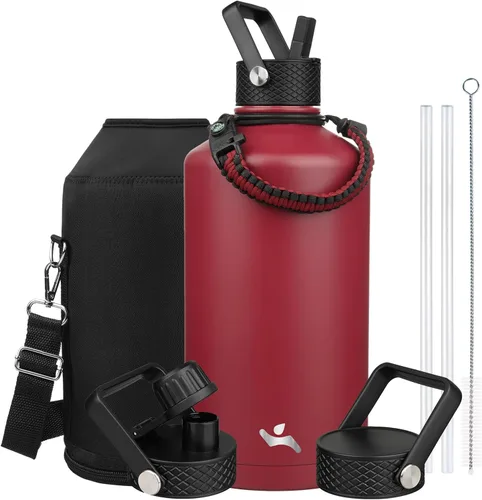 Miniatura 70 de Konokyo - Botella de agua aislada de 18 onzas, botellas deportivas de acero inoxidable con 3 tapas, verde militar