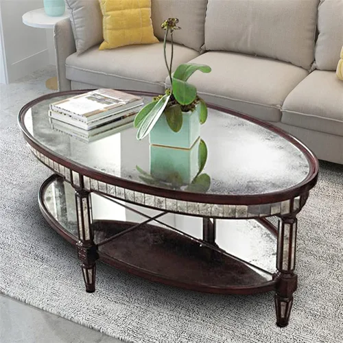 Miniatura 6 de Mesa de té para sala de estar, mesas de café ovaladas para sala de estar, mesa de centro de 43.3/47.2/51.1 pulgadas con parte superior de espejo