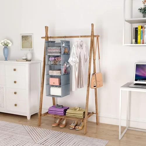 Miniatura 2 de MAX Houser Organizador colgante de armario con 5 estantes, ahorra espacio, estantes colgantes con (4) bolsillos laterales, plegable, gris claro