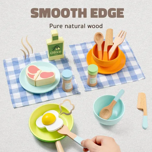 Miniatura 4 de Accesorios de cocina para niños, juego de cocina de madera para niños pequeños, 22 piezas, juego de comida para niños con ollas y sartenes, juguetes