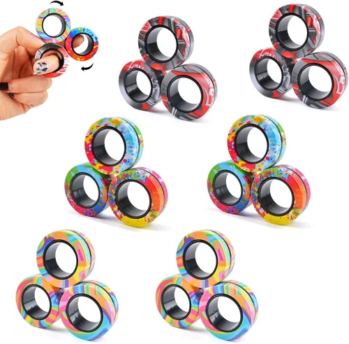 Miniatura 15 de Cevioce Juego de 3 anillos magnéticos para ansiedad, juguetes magnéticos para personas con TDAH y ansiedad, anillos giratorios para aliviar