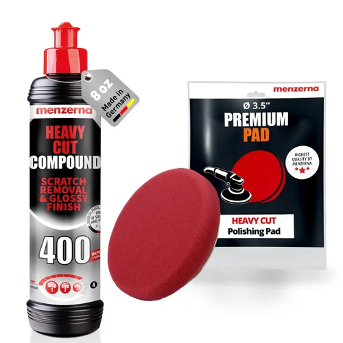 Menzerna Kit para Eliminar Arañazos y Marcas I Juego de Pulido para Coche con Menzerna Corte Pesado 400 y Almohadilla de Pulido de 3,5 Pulgadas I
