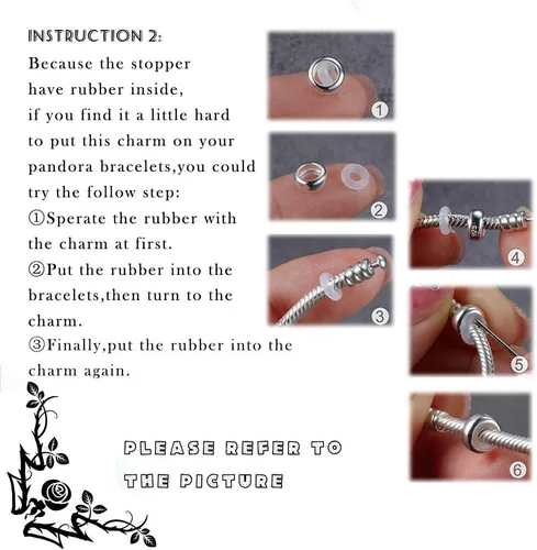 Miniatura 6 de GW 2 abalorios espaciadores de plata de ley encantos de seguridad para pulseras DIY