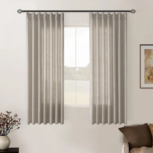 Miniatura 104 de Cortinas de lino natural con pliegues fruncidos de 120 pulgadas de largo para sala de estar, cortinas plisadas con ganchos y lengüeta trasera