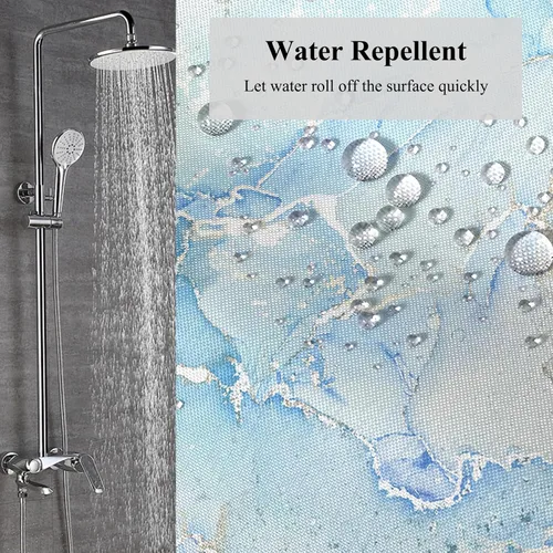 Miniatura 2 de Cortina de ducha abstracta de mármol negro gris y dorado con grietas, cortina de baño moderna ombre impresa, cortina impermeable y lavable de tela