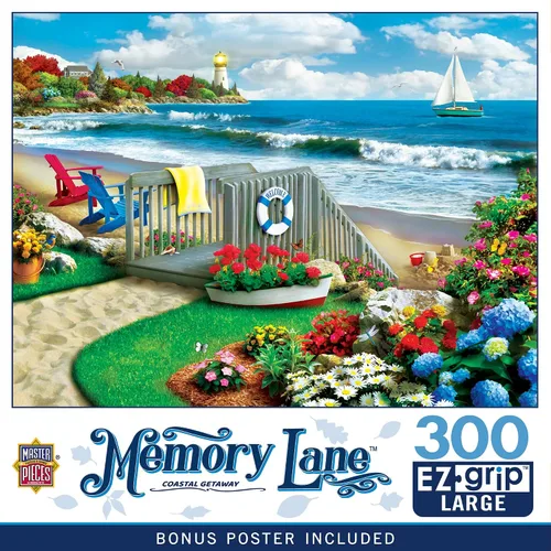 MasterPieces Rompecabezas de 300 Piezas EZ Grip – Escena de Playa Coastal Getaway – Rompecabezas de Piezas Grandes para Personas Mayores, Adultos y