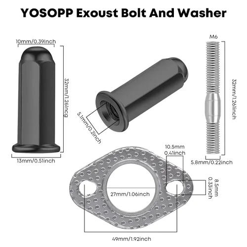 Miniatura 5 de GY6 - Junta de tuercas de perno de escape para 50 cc, 70 cc, 90 cc, 110 cc, 125 cc, 150 cc, scooters, ATV, GMB139, motor, ciclomotor, quad, 4