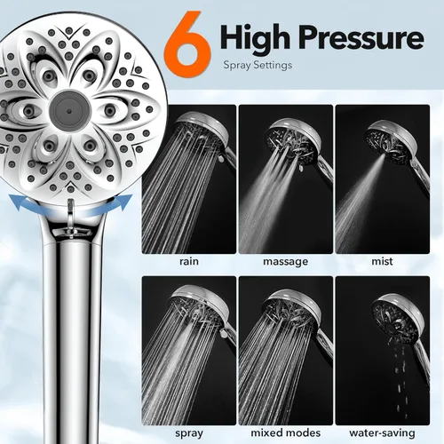 Miniatura 5 de JDO Regadera de mano de 6 ajustes, de alta presión, cartucho de filtro reemplazable, regadera desmontable de 4.7 pulgadas para eliminar agua dura