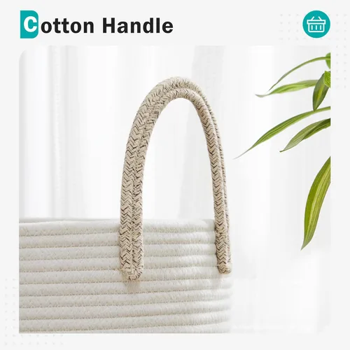 Miniatura 4 de Canasta de lavandería de cuerda de algodón de 58L de Youdenova; canasta plegable tejida para ropa, con asas reforzadas, ideal para lavandería, Marrón