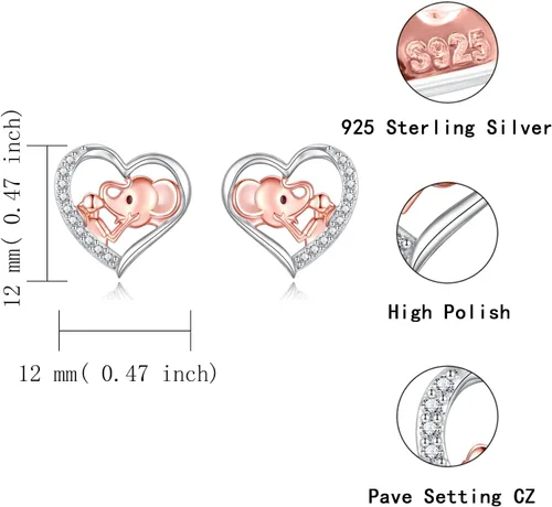 Miniatura 6 de Aretes de plata de ley con corazón para niñas perro, elefante, vaca, caballo hipoalergénico, animal y niña, aretes de corazón para cumpleaños