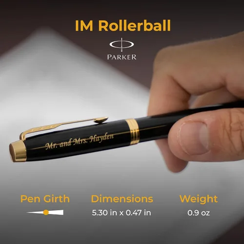 Miniatura 5 de Parker IM - Bolígrafo roller con tapa grabada, laca negra con borde dorado, regalo personalizado para ejecutivos, graduación, jubilación, avance