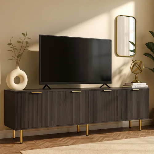 Miniatura 2 de Soporte de TV negro para televisores de hasta 80 pulgadas, consola de TV moderna de mediados de siglo, soportes de TV para sala de estar