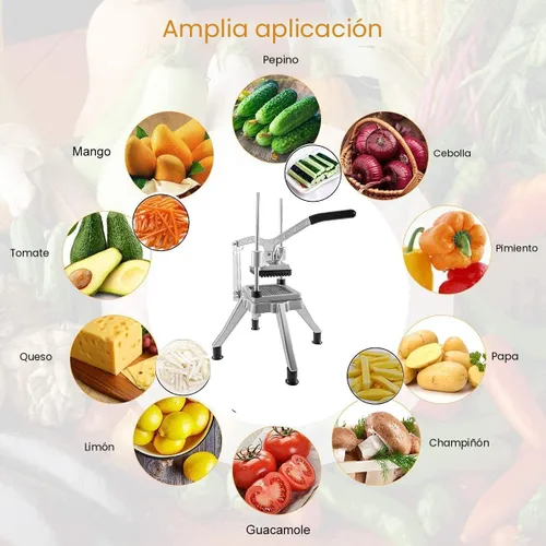 Miniatura 2 de Picador comercial de frutas de verduras con 6 cuñas y cuchilla de 1/4 ″ y 3/8 ″ y 1/2 pulgadas Cortador de alimentos profesional Cortador de papas