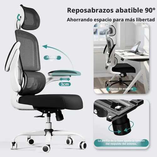 Miniatura 6 de TRALT Silla de oficina ergonómica, silla de escritorio de malla para el hogar de 330 libras, sillas de escritorio de oficina con ruedas, cómodas