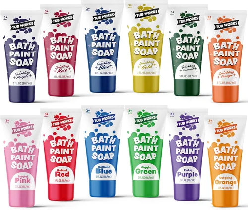 Miniatura 8 de Tub Works® Jabón de pintura de baño, paquete de 12 Pintura de bañera no tóxica, lavable para niños pequeños y niños Pintura de dedos