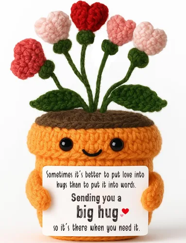 Miniatura 12 de MAMAGIFTREE Planta en maceta de ganchillo a mano con tarjeta I Love You More – Divertido ramo de corazón romántico, regalo eterno hecho a mano
