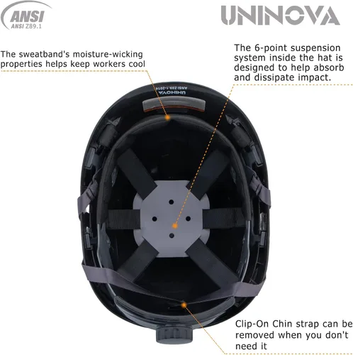 Miniatura 5 de Hard Hat Construction OSHA Safety Helmet 6 Pt Suspension Adjustable Suspension Cascos De Construccion