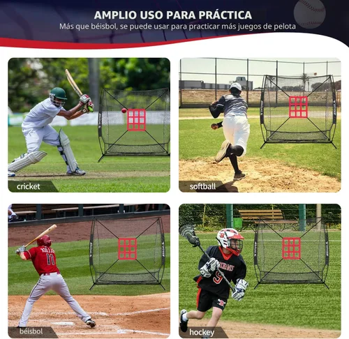 Miniatura 7 de BAGAIL Red de práctica de béisbol y sóftbol de 7 x 7 pies con marco de arco para bateo, golpeo, lanzamiento, equipo de entrenamiento de respaldo