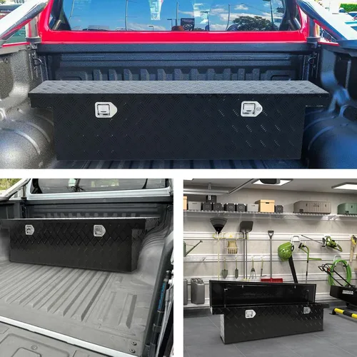 Miniatura 4 de BLACKHORSE-RACING Caja de herramientas resistente de aluminio para camioneta pickup con patrón de 5 clavos, con asas laterales, cerradura y llave