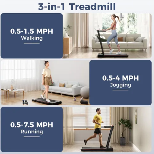 Miniatura 2 de GYMAX Cinta de correr con escritorio, caminadora 3 en 1 para debajo del escritorio, almohadilla para caminar con escritorio extraíble, monitor LED