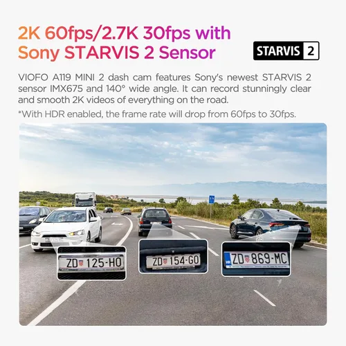 Miniatura 6 de VIOFO Dash Cam A119 Mini 2, sensor STARVIS 2, 2K 60 fps/HDR 30 fps con control de voz para coche con Wi-Fi GPS de 5 GHz, visión nocturna 2.0, modo