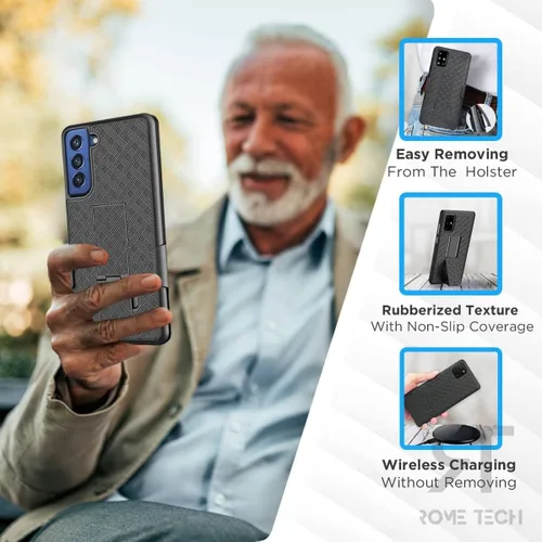 Miniatura 6 de Funda diseñada para Samsung Galaxy S21 FE 5G con funda de clip para cinturón, funda de soporte, color negro