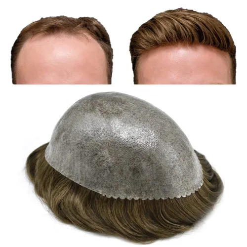 Miniatura 17 de LYRICAL HAIR Toupee for Men Human Hair Replacement System Injected Poly Skin Male Prothesis Durable PU Mens Hairpiece Wig 5"X7" #1 Jet Black 120%