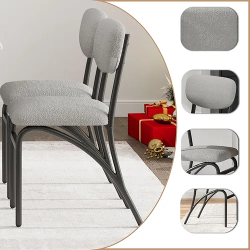 Miniatura 4 de GarveeHome Juego de mesa de comedor de 5 piezas para 4, mesa de cocina moderna con 4 sillas de bouclé, mesa de comedor rectangular con estante