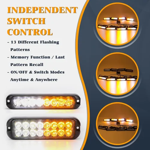 Miniatura 2 de Kit de 8 luces estroboscópicas LED ámbar y blancas de 8 LED y 16 LED, función de sincronización, ultra delgadas, luz de emergencia, advertencia